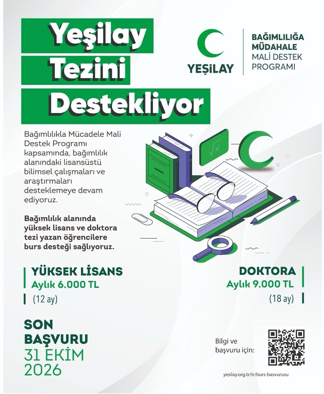 Yeşilay Tezini Destekliyor – Bağımlılığa Müdahale Mali Destek Programı lisansüstü tez bursu afişi